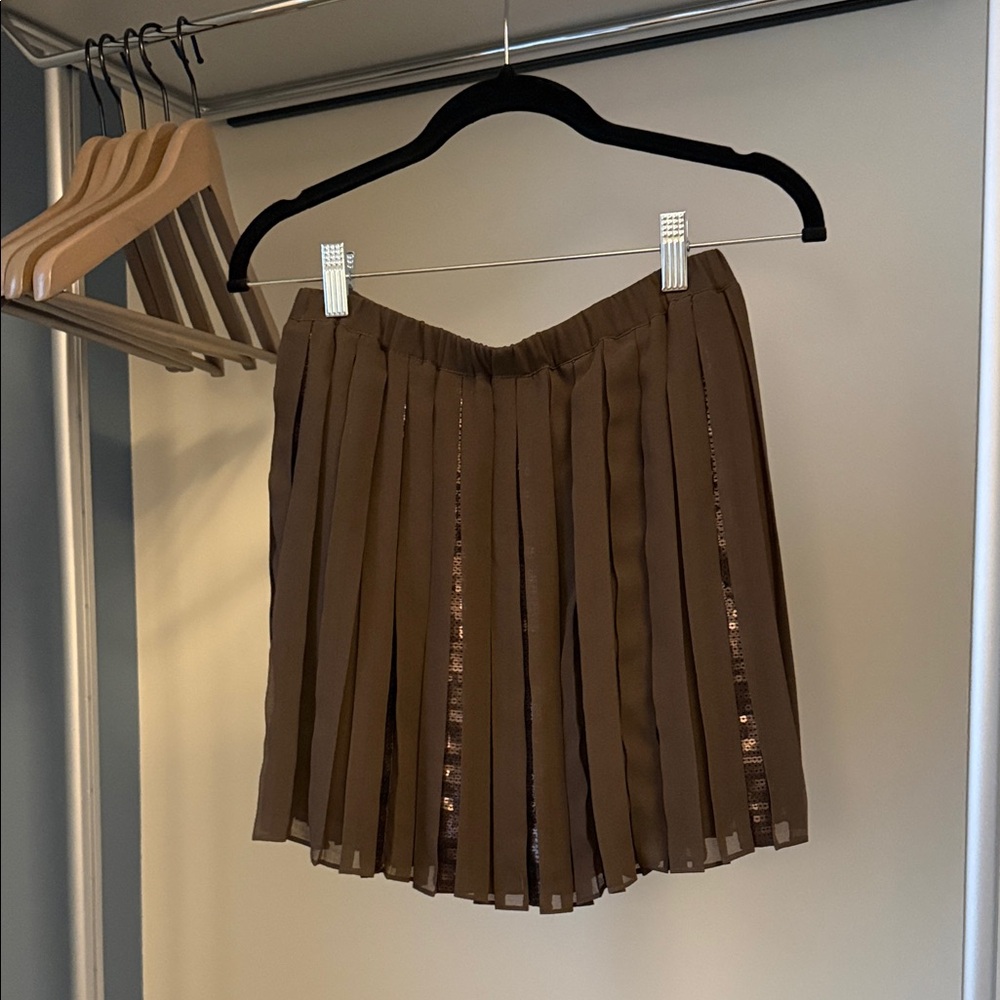 Club Monaco Brown Pleated Skirt with Sequin Panels